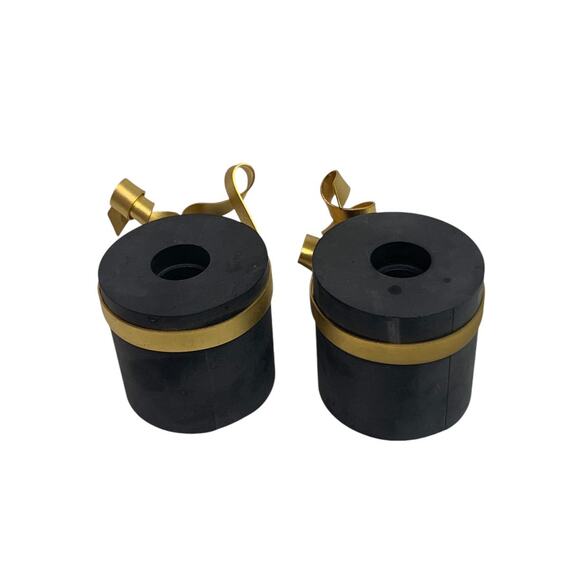 Black Soapstone Taper Candleholders Goldtone Metal Ribbon - Picture 4 of 6